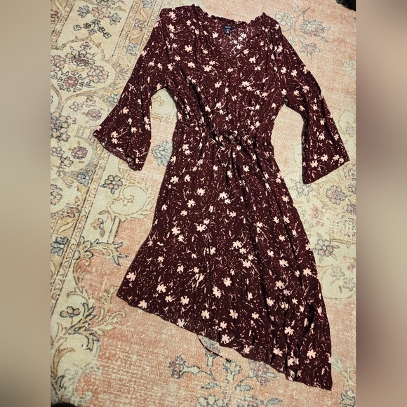 Hatley Floral V-Neck Adjustable Waist Asymmetrical Ruffled Hem Dress Size XL - Picture 11 of 11